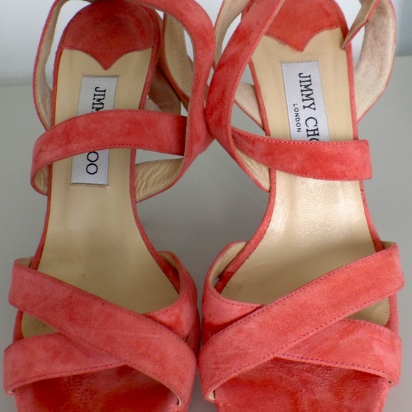 Pink Suede Open Toe Jimmy Choo Heels - Picture 4 of 4